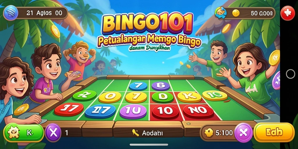 Tampilan gameplay BINGO101 dengan elemen petualangan yang seru.
