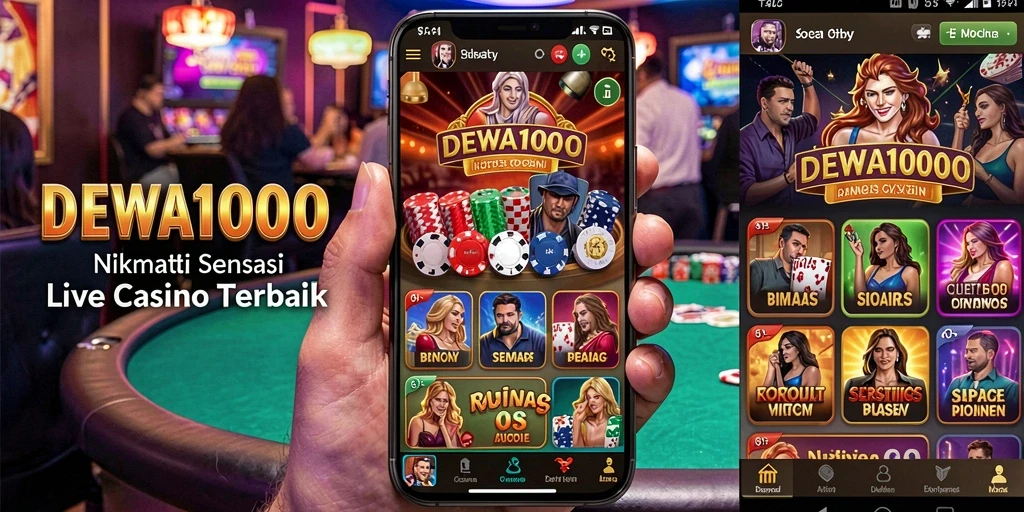 Gameplay mendebarkan DEWA1000 di kasino langsung.