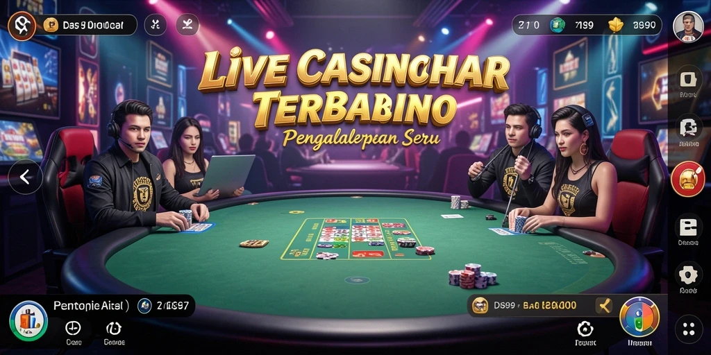 Screenshot DS99 menampilkan dealer langsung dan suasana permainan kasino yang menegangkan.