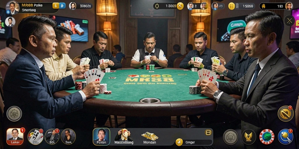Screenshot gameplay yang menampilkan serunya bermain poker di MR888.