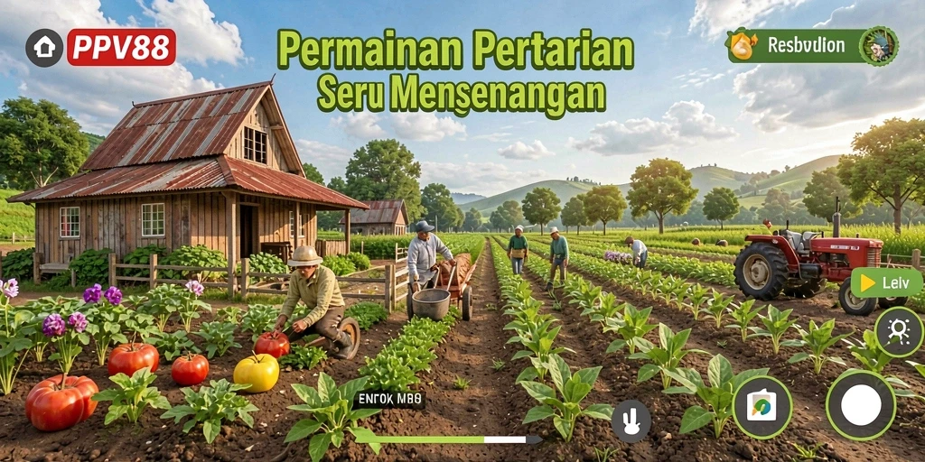 Tampilan gameplay seru dalam PPV88 dengan kebun yang subur.
