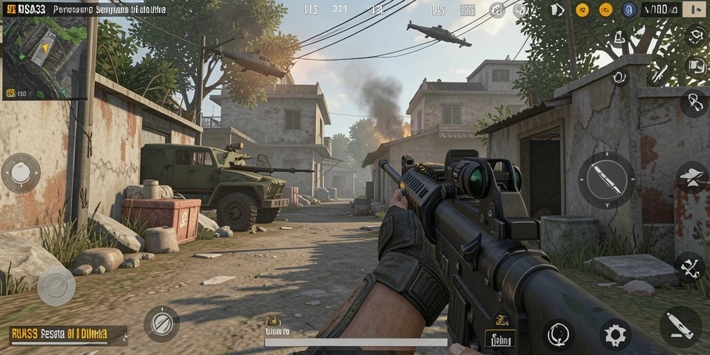 Tangkapan layar menunjukkan aksi intens di RUSA33 saat pertempuran FPS.