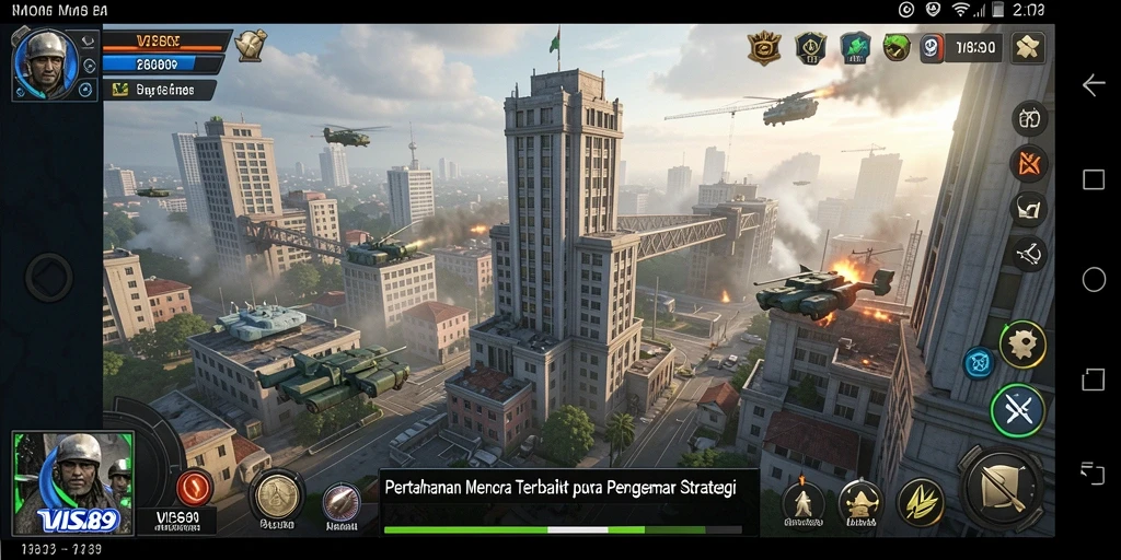 Screenshot gameplay VISA89 menampilkan menara dan strategi Defense yang dinamis.