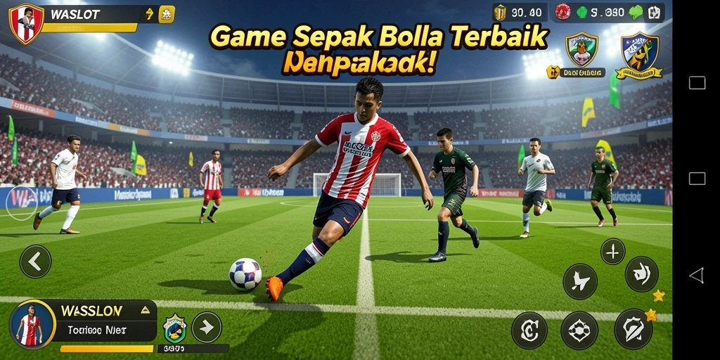 Screenshot utama WASLOT menampilkan aksi seru pertandingan sepak bola.